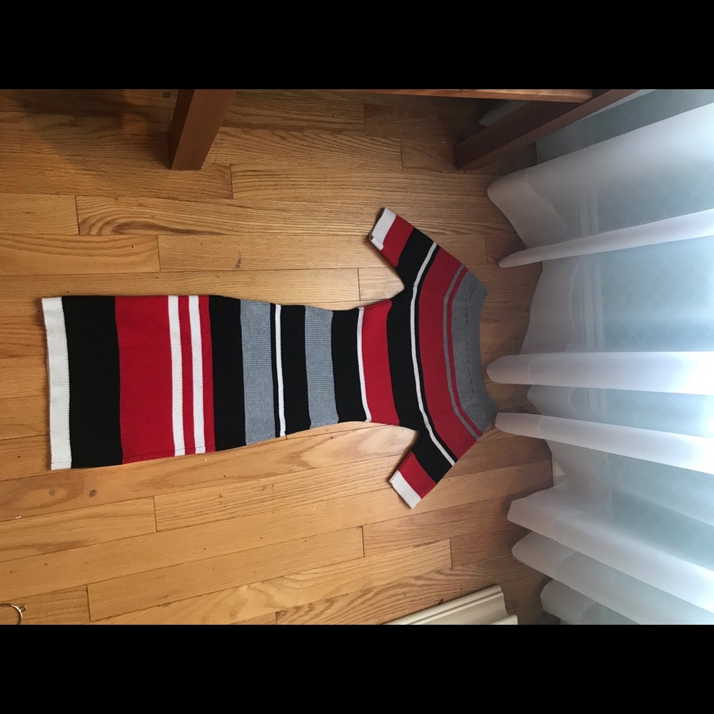 Black white gray red tight fit dress